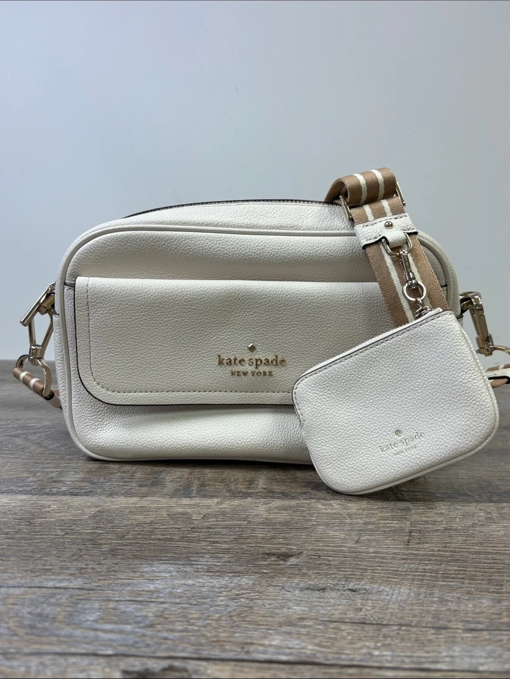 Kate Spade New York Rosie Pebbled Leather Flap Camera Bag Cream